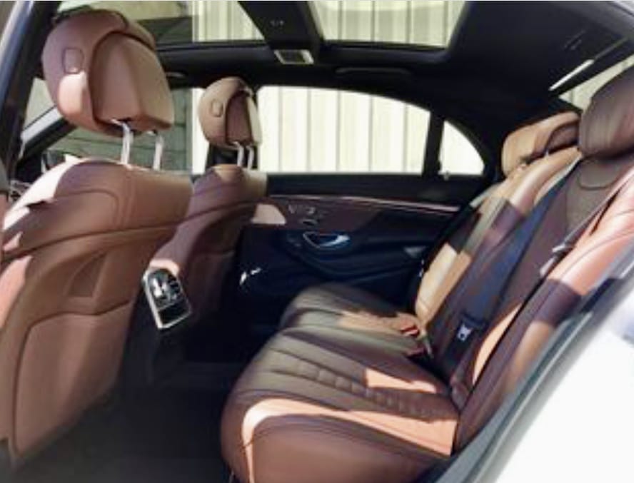 Interior of the Mercedes S550 with Italian leather heated and cooled seating and rear moonroof.