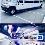 White Hummer SUV limousine exterior and interior view.